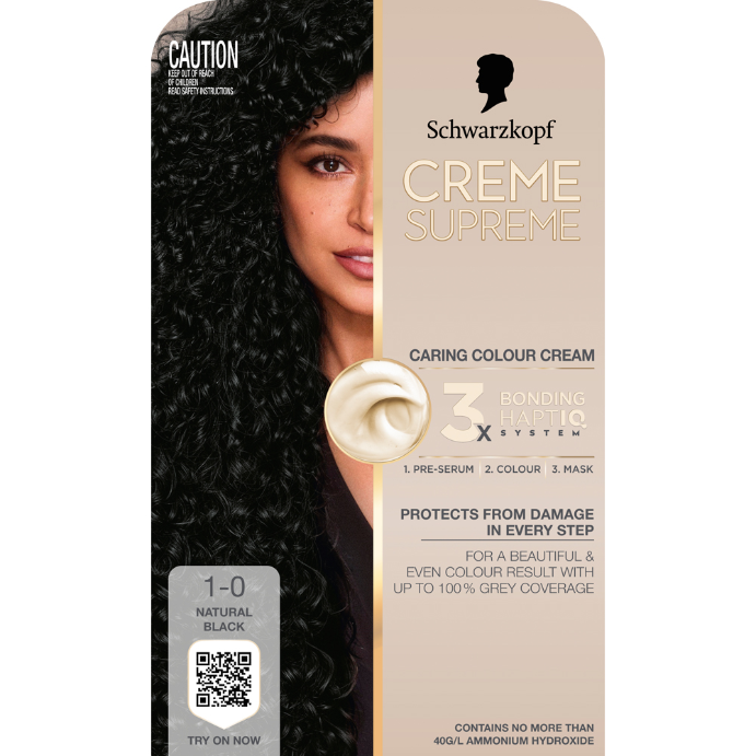 Schwarzkopf Creme Supreme Natural Black Hair Dye 1-0 Permanent 245mL