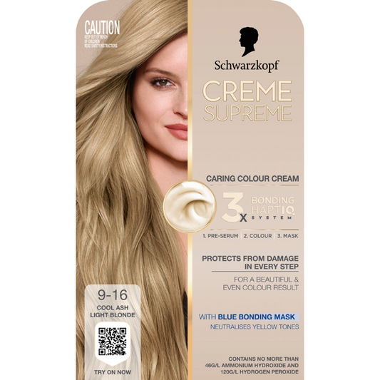 Schwarzkopf Creme Supreme Cool Ash Light Blonde Hair Dye 9-16 Permanent 245mL
