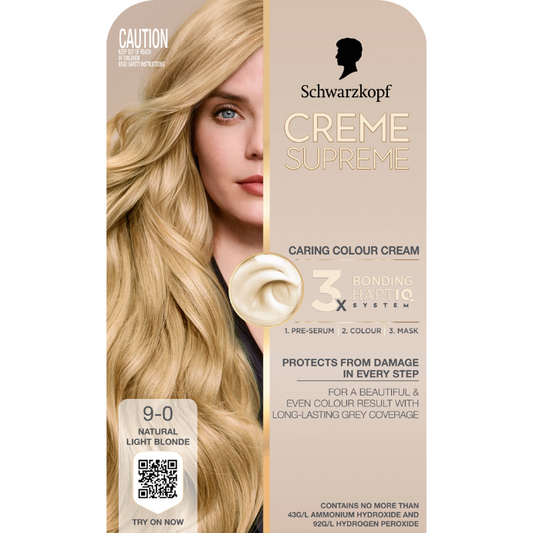 Schwarzkopf Creme Supreme Natural Light Blonde Hair Dye 9-0 Permanent 245mL