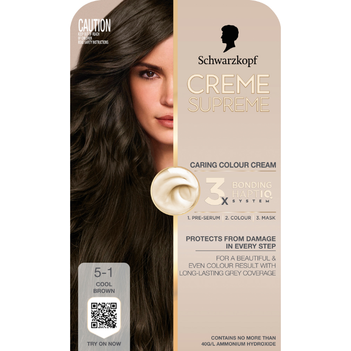 Schwarzkopf Creme Supreme Cool Brown Hair Dye 5-1 Permanent 245mL