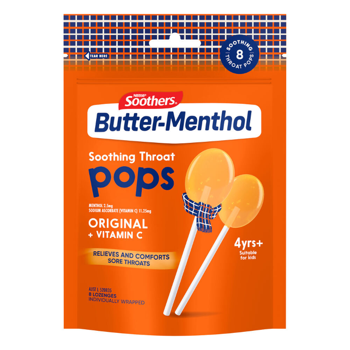 Soothers Butter Menthol Confectionery Soothing Throat Pops 40g