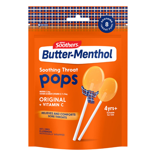 Soothers Butter Menthol Confectionery Soothing Throat Pops 40g
