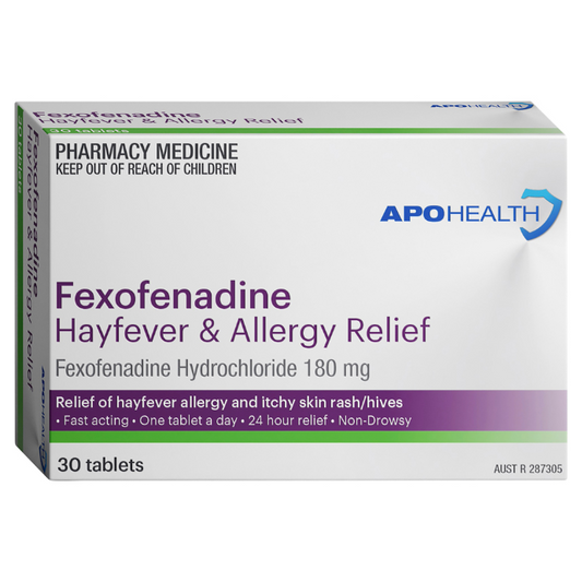 APO HEALTH Fexofenadine 180mg Hayfever & Allergy Relief Blister Pack 30 Tablets