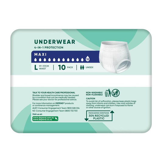 Depend Underwear Maxi Large 10 Pack